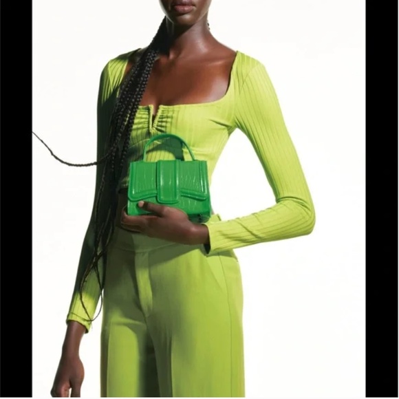 Zara lime green long sleeve ribbed cropped top NWT - Picture 2 of 9